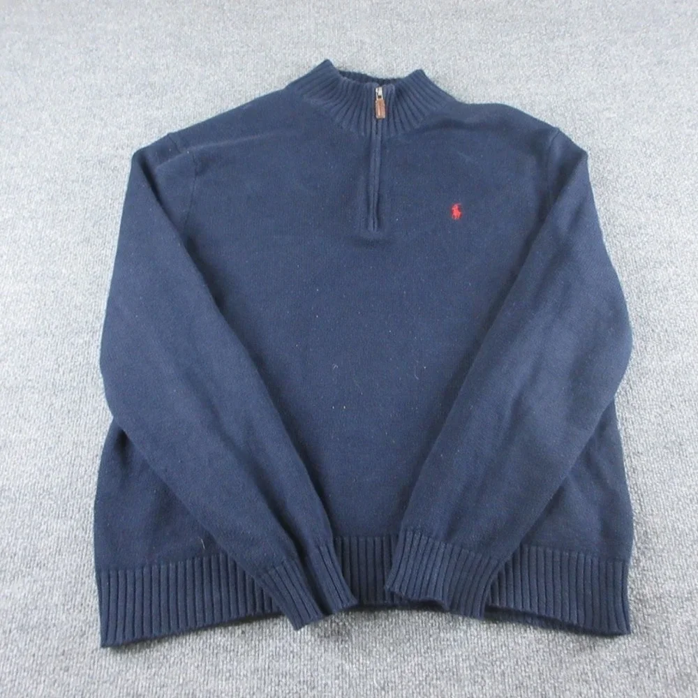 Polo Ralph Lauren Sweater Mens XL Blue 1/4 Zip Mock Neck Pullover Cotton Preppy